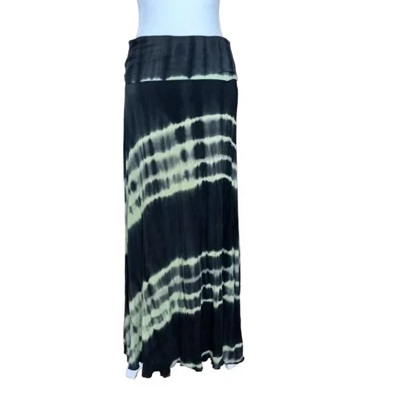 Tie-dye black and green jersey rolltop maxi skirt size M - Picture 2 of 5